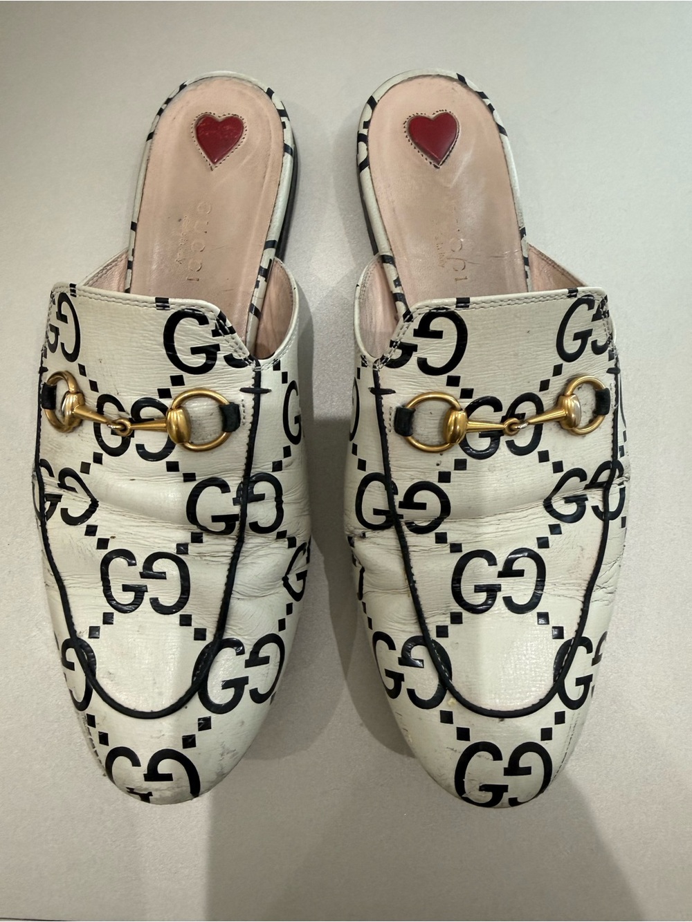 Gucci White Black GG Logo Women’s Horsebit Slip-On Mules - Picture 7 of 9